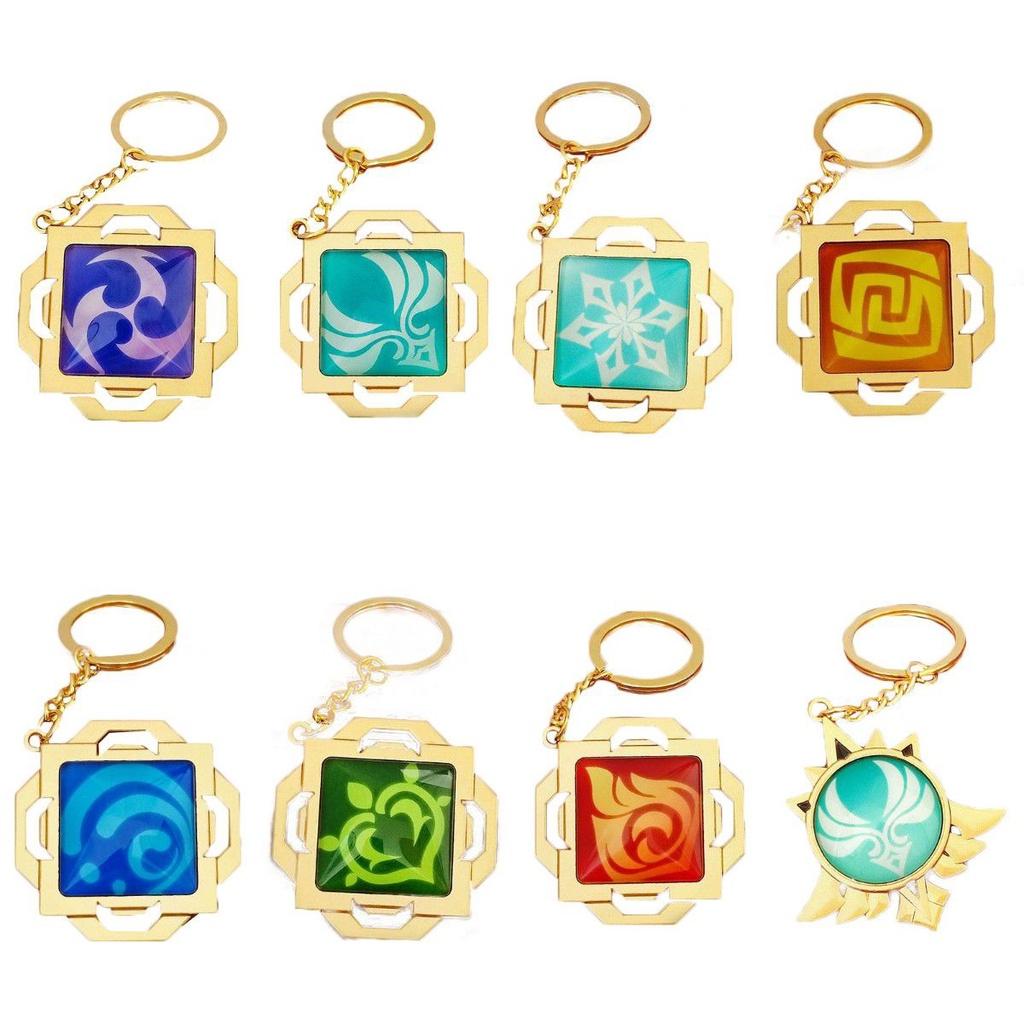Seven Impact Genshin Elements Keychain Geo Anemo Electro Dendro Hydro Pyro Cryo