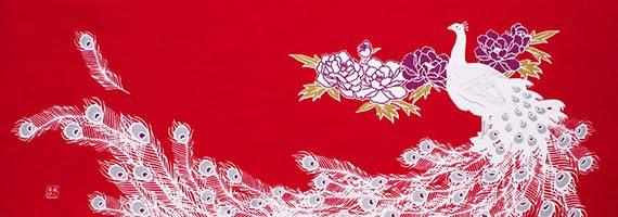 

Dyeing Anbo Hand Towel Peacock Ruby Authentic Dyed Cotton Tokuoka Made in Japan 35cm x 100cm White Red 100%