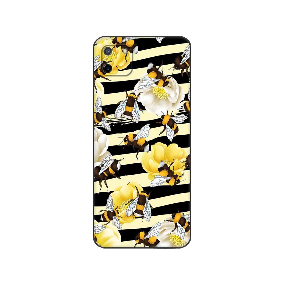 Black Tpu Case For OPPO Realme C11 Case For Realme C 11 RealmeC11 Back RMX2185 Case Cover Bee Art Print Cute Cartoon Floral