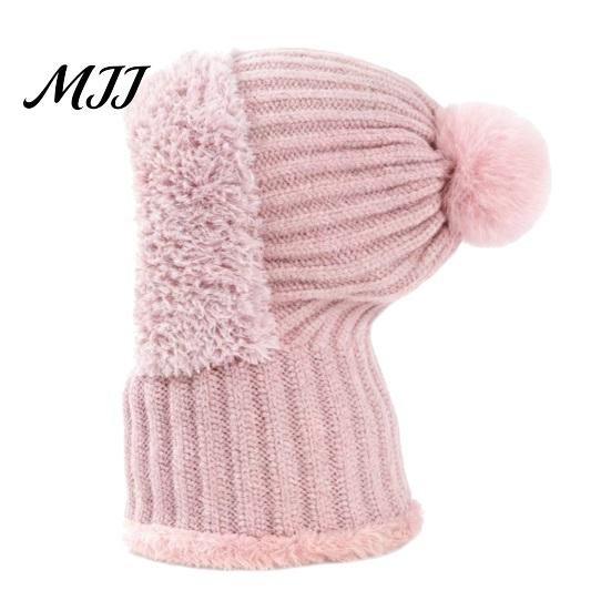 Elastic Warm Hat for Running Windproof Balaclava, Knitted Ski Mask Hat, Fleece Lined Knit with Winter Balaclava Men And Women Pompom, Cozy Neck Warmer