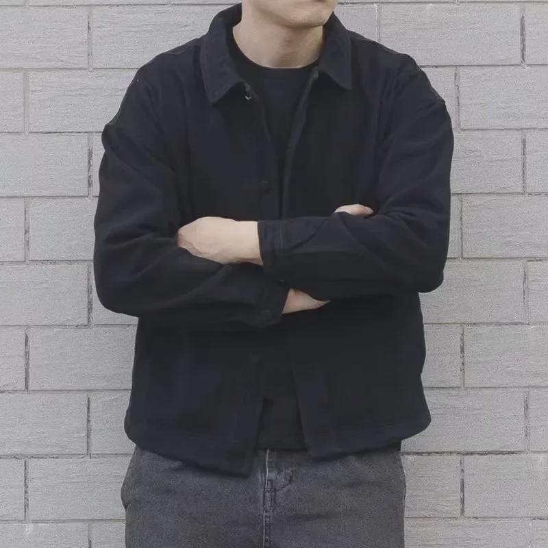 Jachetă retro din denim pentru bărbați, mărime mare - casual, durabilă, îmbrăcăminte de lucru rezistentă la uzură, de primăvară/toamnă