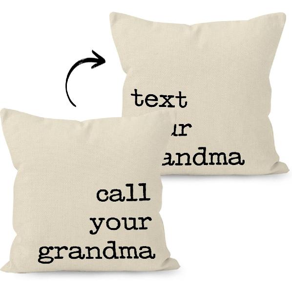 Call Text Your Grandma Reversible Linen Throw Pillow Covers 18 X 18 Inch, Grandchildren Freshman Graduation Gifts Decorative Pillow Covers for
