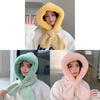 Winter Plush Hat With Scarf For Adults Pure Color Cozy Windproof Korean Style