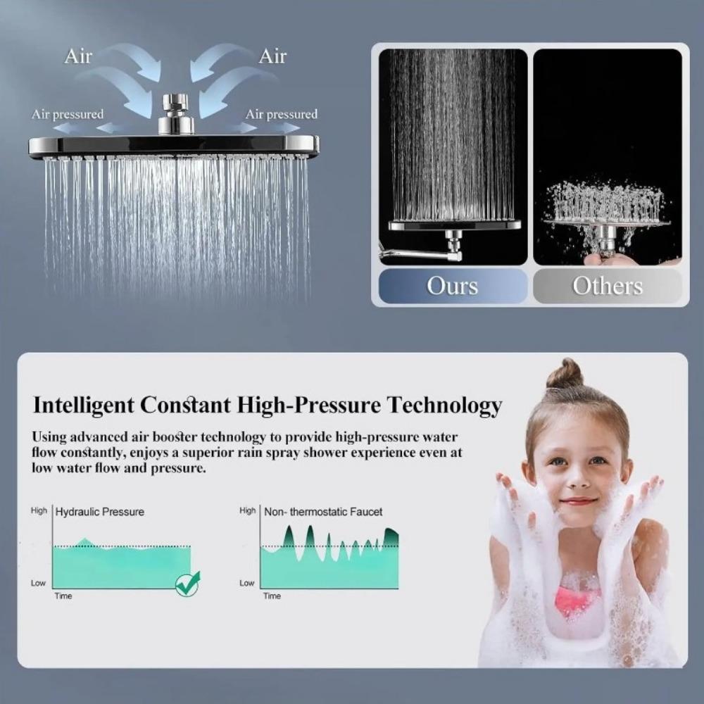 Boosting Shower Nozzle 12 Inch Large Panel Bathroom Shower 360 ° Rotation High Flow Water-saving Showerhead Shower Accessories