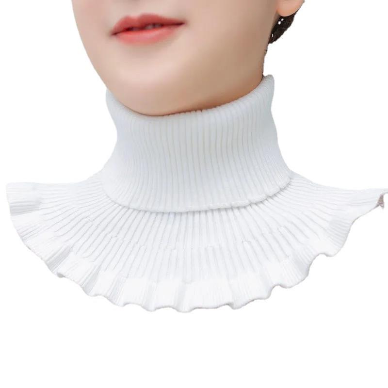 Women's Korean Style Knit High Neck Scarf Warmer - Versatile Faux Collar for Autumn/Winter