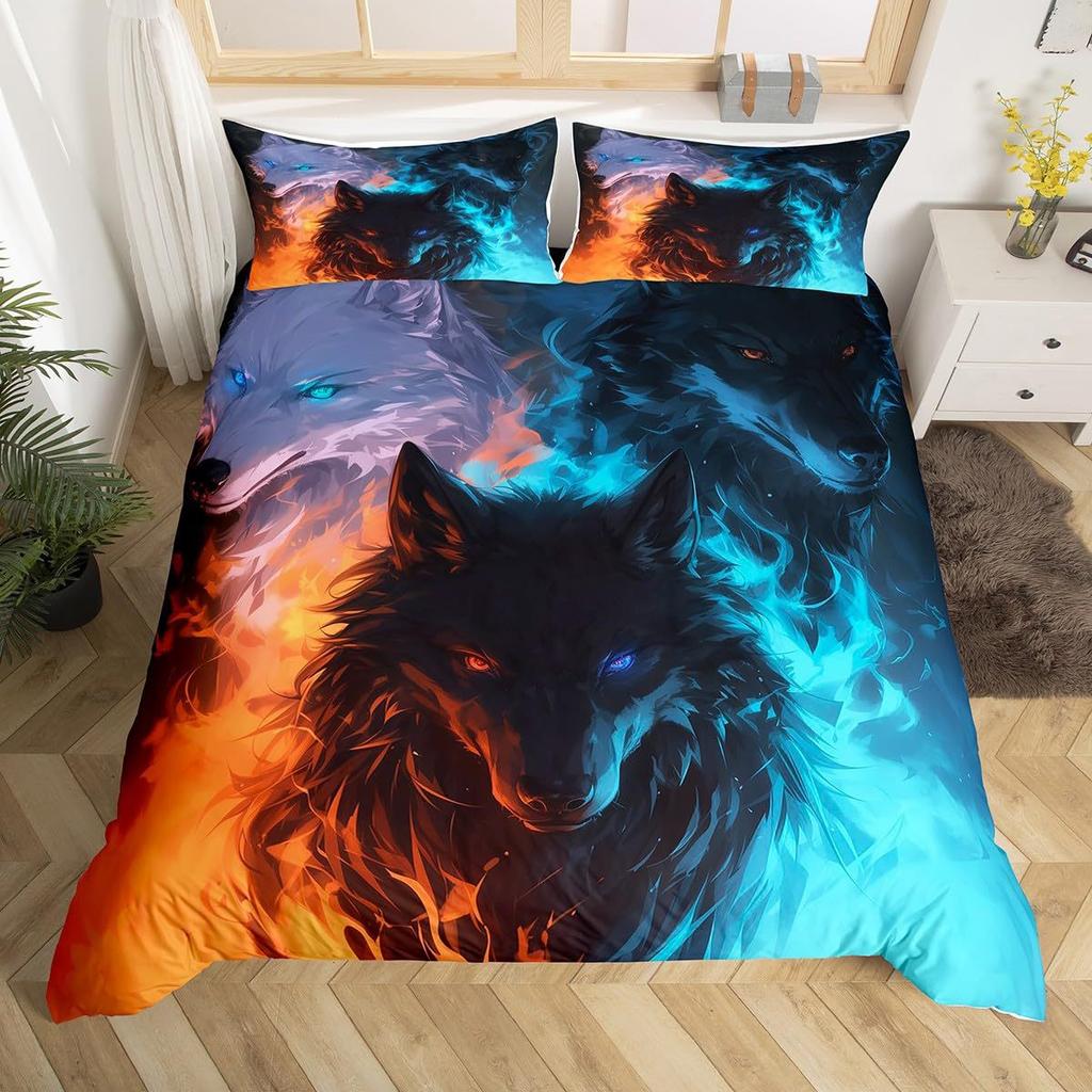Wolf Sternenhimmel Wald Bedrucktes Bettbezug-Set Bettwäsche-Set für Schlafzimmer Dreiteiliges Set
