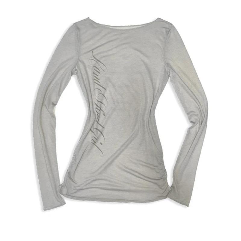 2KWEIRD Gotický Harajuku Vintage Punk Emo Dívčí Tričko s Dlouhým Rukávem Sexy Slim Šik Potisk Crop Topy Grunge Y2K Estetický Dámský Streetwear