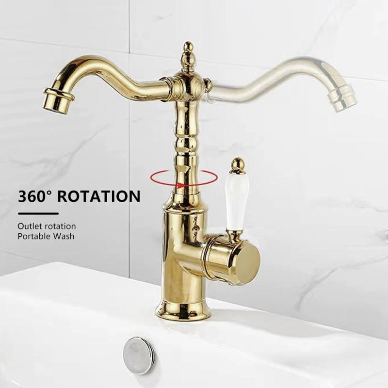 Bathroom basin faucet household washbasin sink hot and cold anti-splash faucet gold color EL6118G