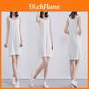 Elegante Regata Feminina Longa Elástica Sem Mangas Camiseta Bodycon Vestido Mini Túnica