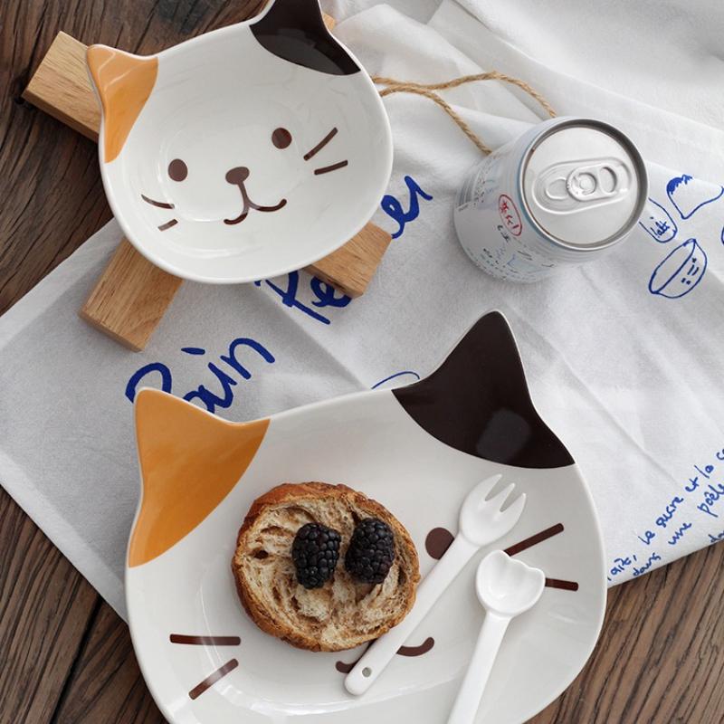 Japanese Cute Cat Dish Creative Ceramic Seasoning Dish Porcelain Dipping Saucer Plate Snack Plate Kitchen Supplies Tableware