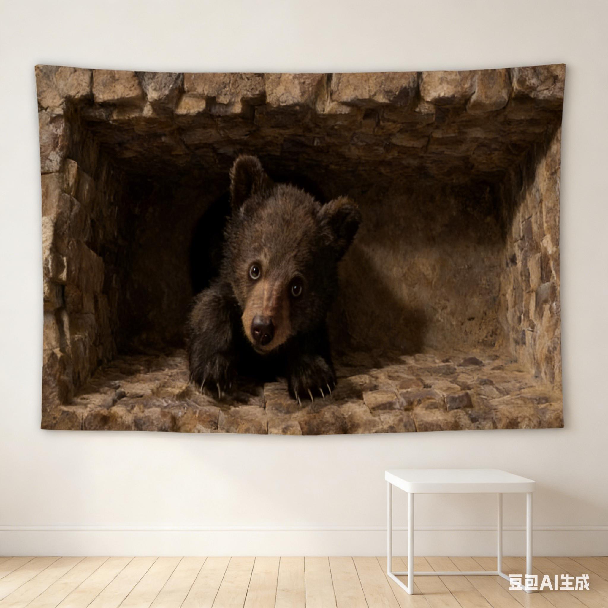 

Cute Bear Cub 3D Tunnel Tapestry Whimsical Animal Wall Hanging for Kids Bedroom Living Room Decor 74x94cm(29x37in)