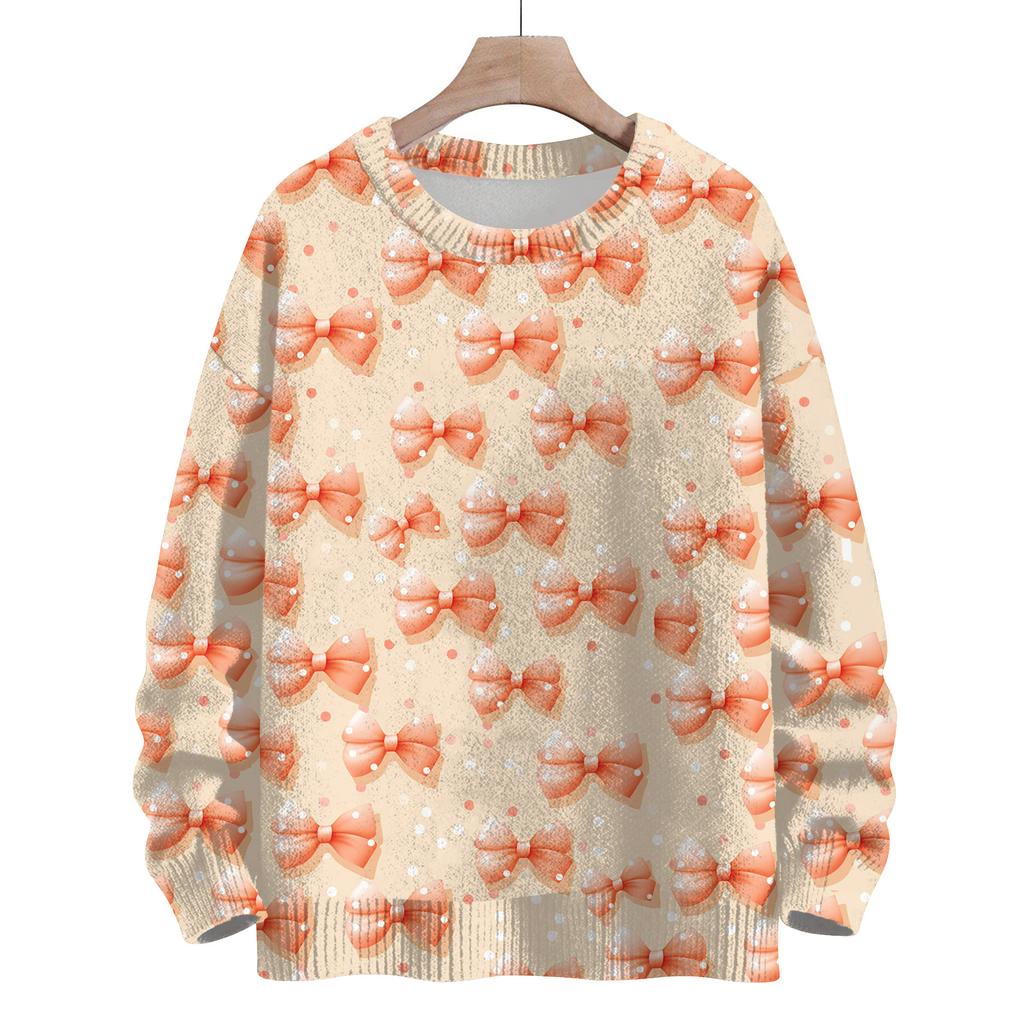 Women's Casual Long Sleeve Bow Woolen Sweatshirt Fall  Vacation Long Sleeve Pullover