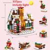 DIY 8in1 Lights Christmas Elk Deer Santa Claus Train Architecture Store Street View Xmas Tree Snow House Building Block Kit Toy