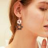 Retro Wood Earrings with Unique Hollow Flower and Cow Pattern Elegant Drop Ear Pendant for Stylish Ladies
