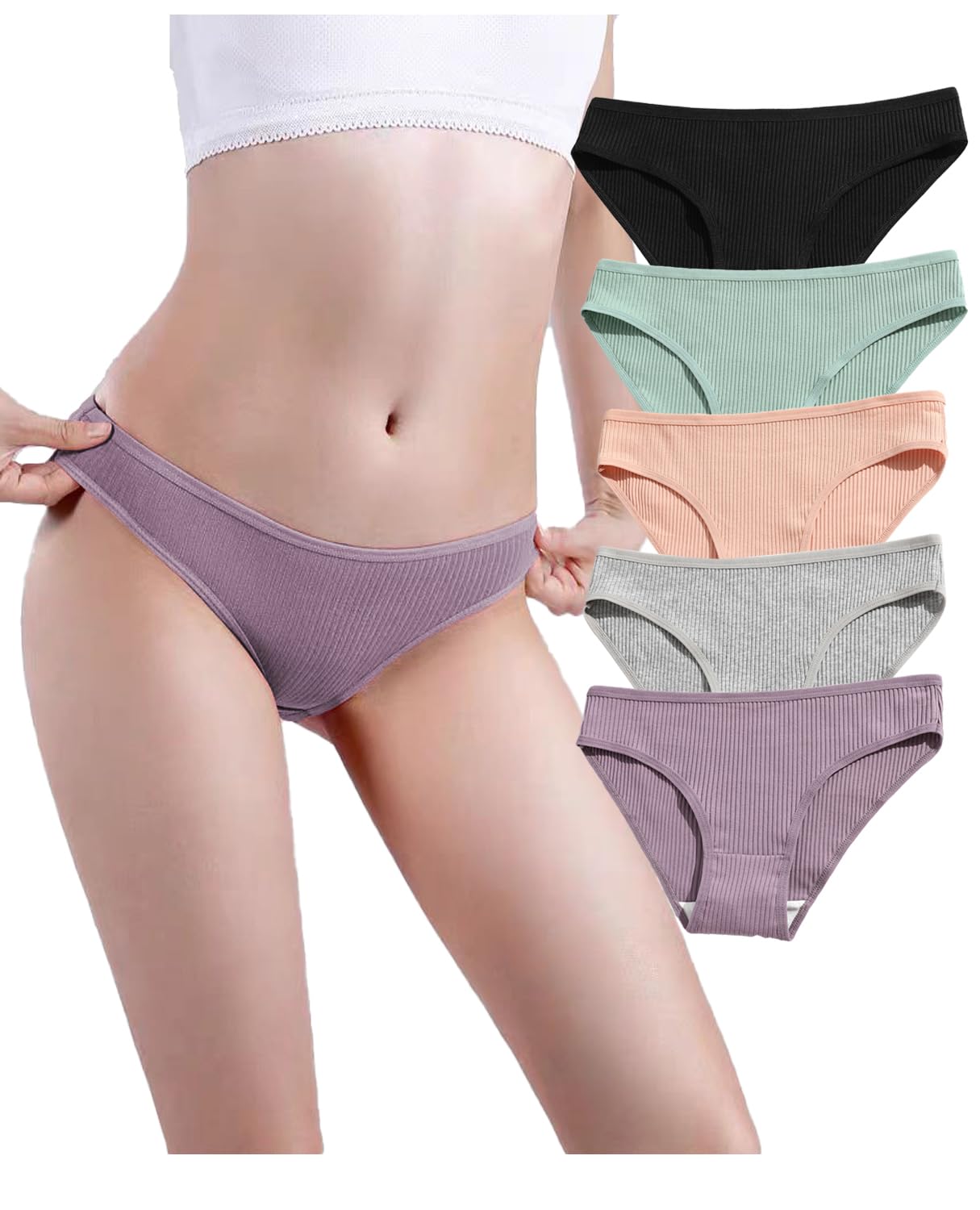 

Kayuuhin Cotton Ribbed Sexy Panties Soft Cotton Crotchless Triangle Panties with Breathable and Design Bean Bean Purple Size 5-Pack Women s