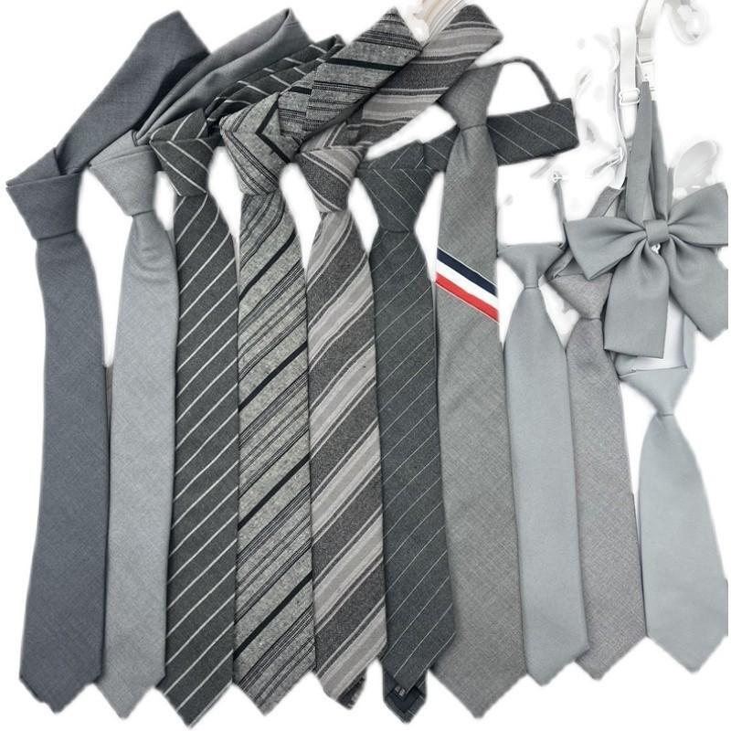 Stripe Gray Horizontal Tie Neck Flower Adults School Casual Decoration Attire