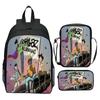 Gorillaz UK Virtual Band Printed Cartoon Backpack 3-Piece Set School Bag Lightweight Large Capacity