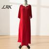 Comfortable Summer Dress Loose Maxi for Women, 3/4 Sleeve Button Up Everyday Wear V Neck Casual Long Dress, Flowy Beach Sundress Fit