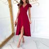 Women's  V Neck Elegant Party Dress Ruffle Cap Sleeve Wedding Guest Dresses