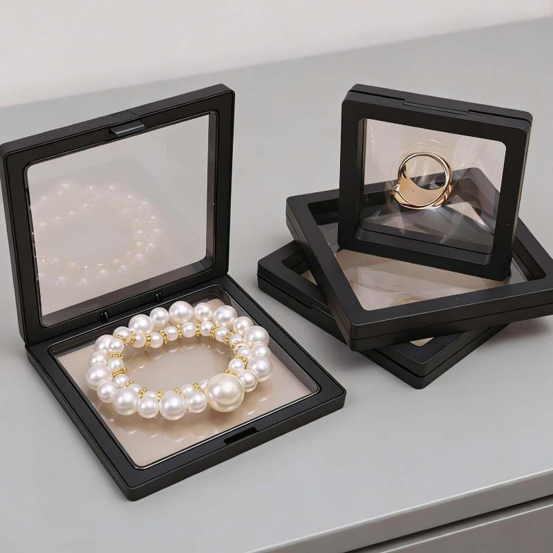 3D Floating Frame Display Case Transparent Film Storage Boxes PE Jewelry Decoration Container Rock Medals Shells Display Bases