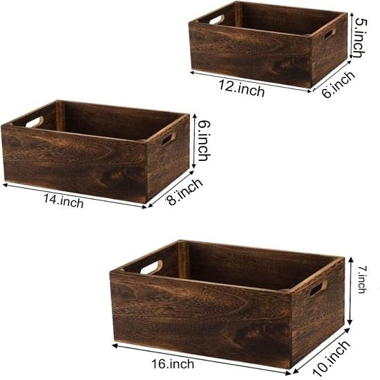 Set Of 3 Large Wooden Crate for Storage Decorative Boxes, Nesting Wooden Storage Crates For Display Solid Wood Box, Wooden Storage Boxes
