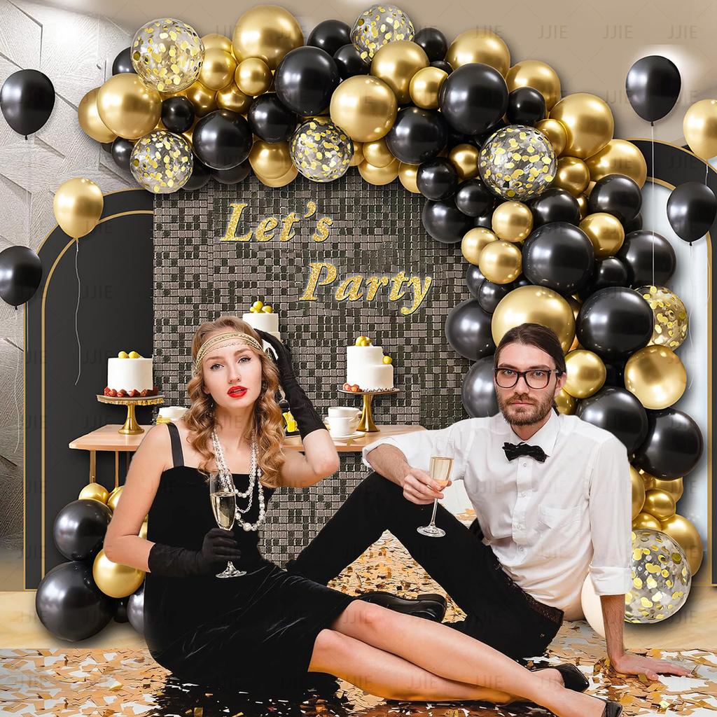 Anniversary Opening Engagement Wedding Black Gold Balloon Chain Set Birthday Wedding Decoration Balloon Chain Arch Background Wall