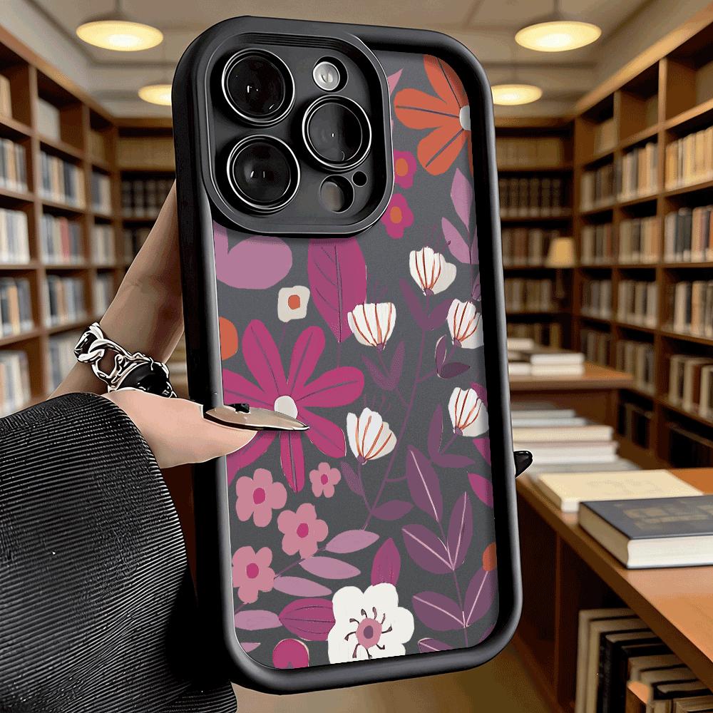 Purple Floral Pattern Phone Case for iPhone 17 16 15 14 13 12 11 Pro Max Plus Anti Scratch, Gel Flexible Protective
