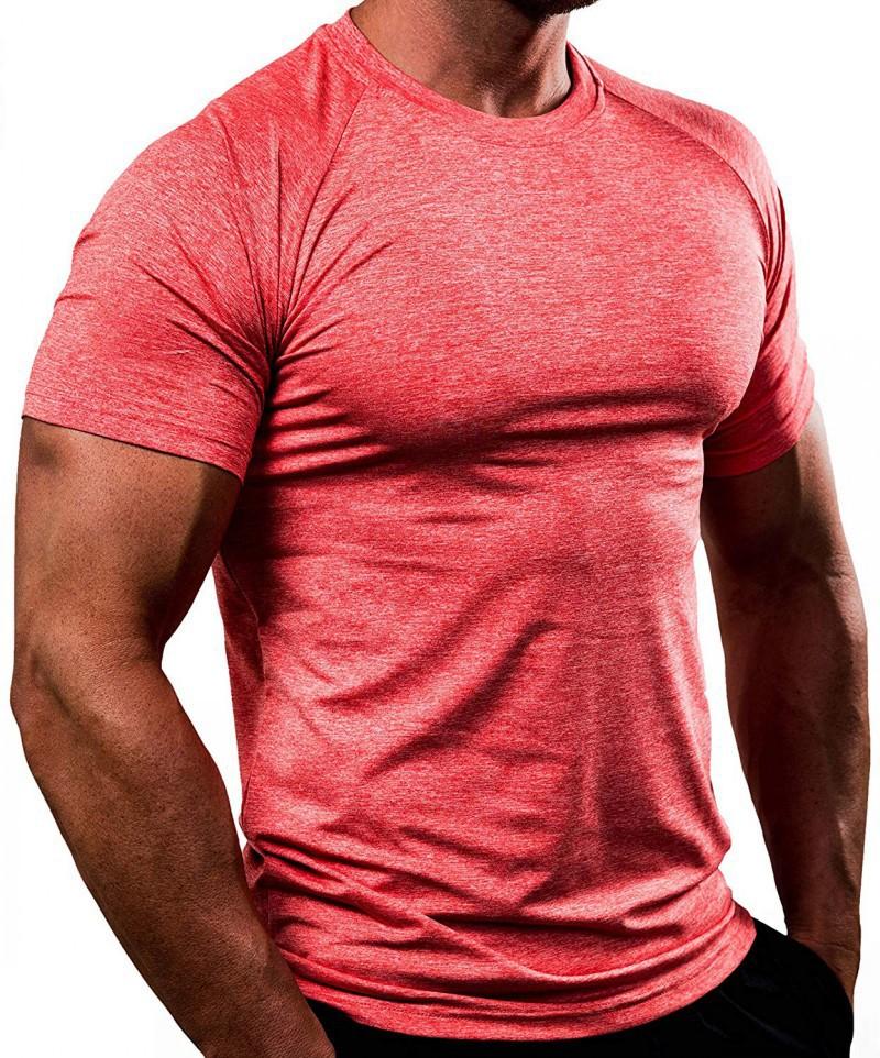 Mens Short Sleeve Solid Color Slim Fit Quick Dry Gym Training T Shirt