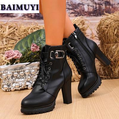 Women High Heels Ankle Boots Platform Snow Chelsea Shoes 2024 Trend Fur Winter Warm Woman Luxury Pumps Lace Up Goth Botas Mujer