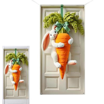 2D Flat Easter Rabbit Carrot Door Banner Bunny Carrot Party Backdrop Cloth Front Door Covers Holiday Party Supplies Decoration