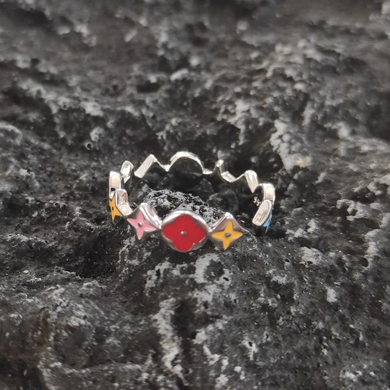 Four-leaf Clover Ring Colorful Drip Glaze Small Flower Opening Senior Sense of Fashion Personality Hundred with New Tide Ring