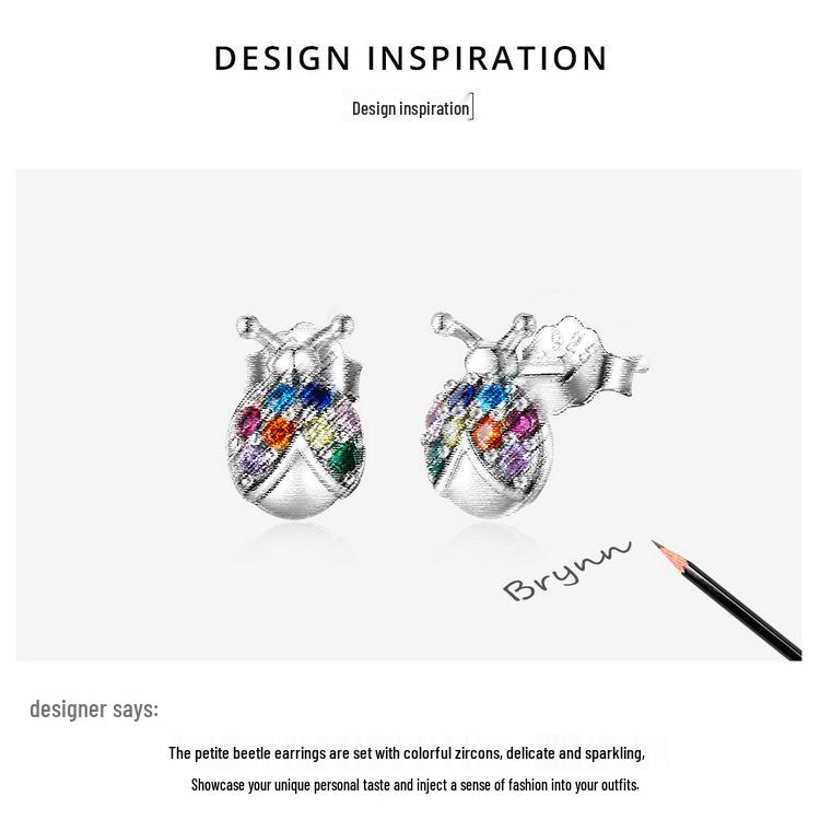 Original Sterling Silber Bunte Käfer Ohrringe mit S925 Zirkonia Insekt Design