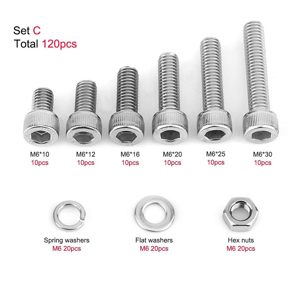 

Набор из 120 штук болтов с шестигранной головкой под внутренний шестигранник M6 из нержавеющей стали, винтов, гаек, шайб. Используется в бытовой и офисной технике.