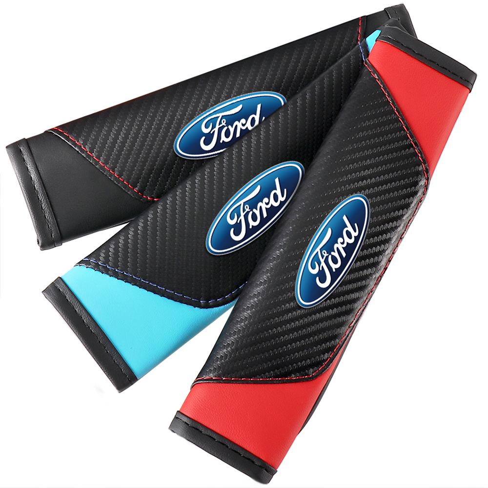 PU Leather Car Seat Belt Cover Shoulder Protection H4 Pad Accessories For Ford Focus Fiesta Mustang Mondeo Fusion Kuga Wheel Hubcap