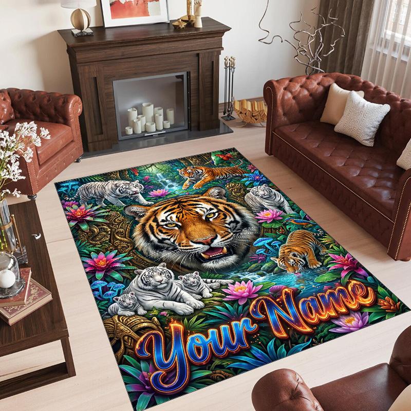 Covor de podea din catifea de cristal cu tematică de leopard, covor cald personalizat cu nume și text, decorațiune pentru casă