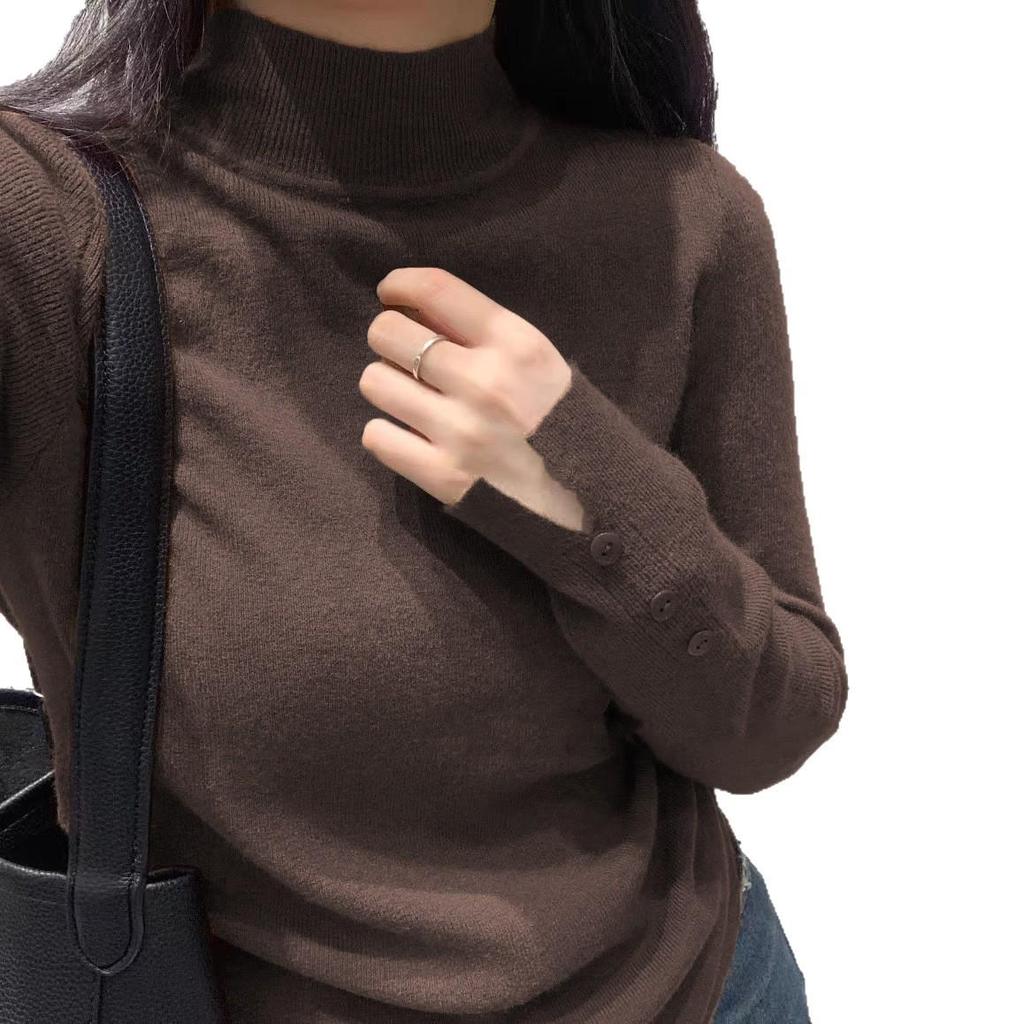 2025 Herbst/Winter Damen Vielseitiger Schlankmachender Halbhoher Rollkragen Wollstrick-Pullover