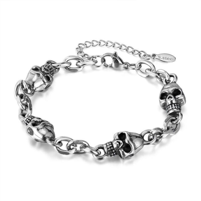 Fashionable Personality Bracelet Men s Hip-hop Trend Stainless Steel Creative Design Skull Head