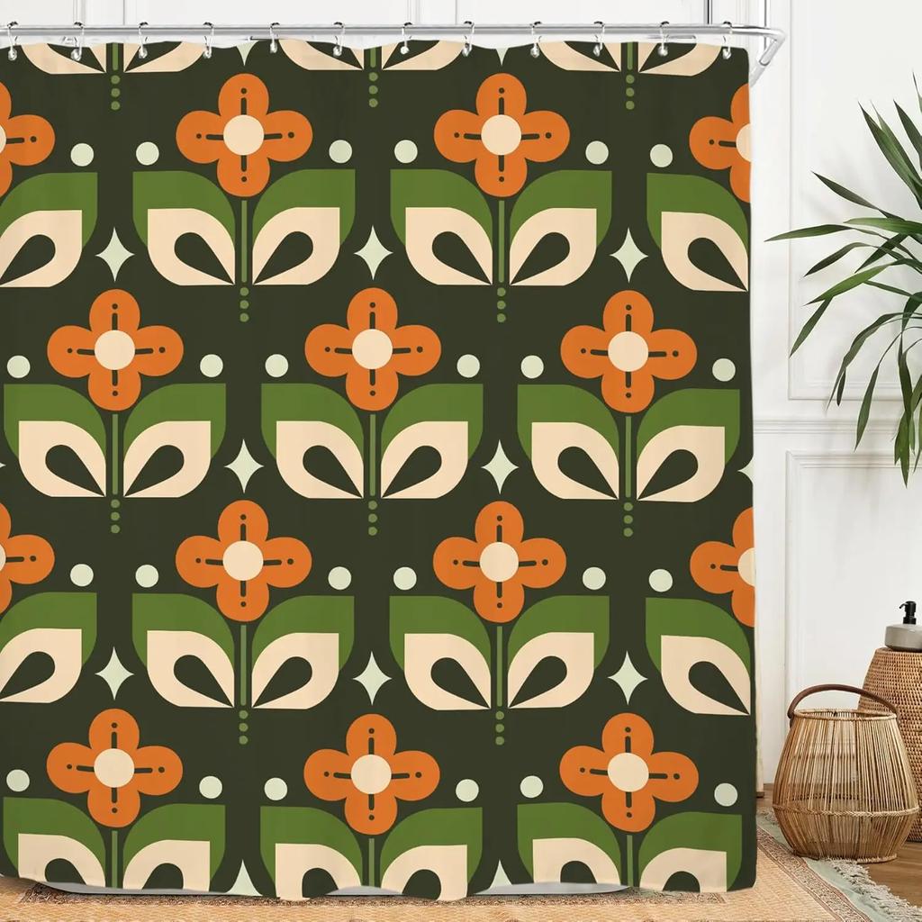 Vintage Shower Curtain Suit Color Abstract Swirl Fashion Polyester Waterproof Bathroom Shower Curtain with 12 Hooks 180X180CM