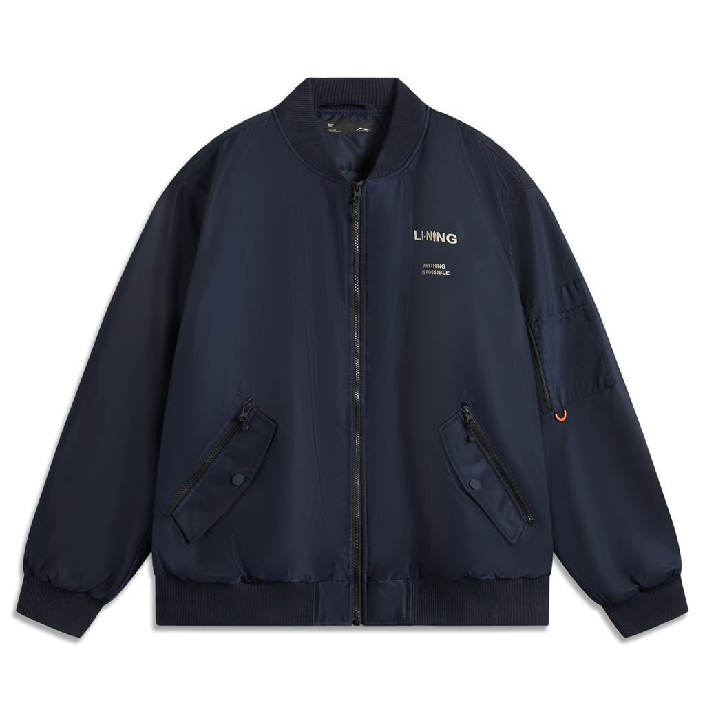 Li Ning Sports Fashion Series Eastern Show Style Letter Baseball Collar Zipper Winter Casual Versatile Short Cotton Jacket Men Jacket AJMU185-2