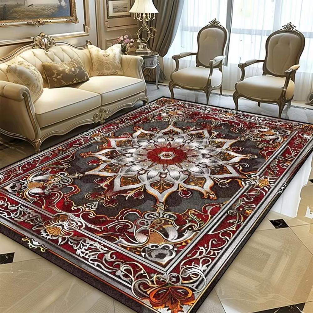Černý Květinový Perský Turecký Tištěný Koberec pro Dekor Obývacího Pokoje Podložka na Podlahu v Prostoru Pohovky Koberček k Posteli Balkon Kuchyňská Stolní Podložka