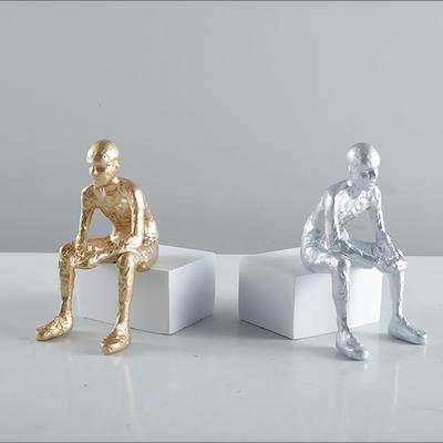 Creative Resin Figurine Sculpture Gold and Silver Human Craft Thinker Ornament for Living Room or Office Desk Home Decoration