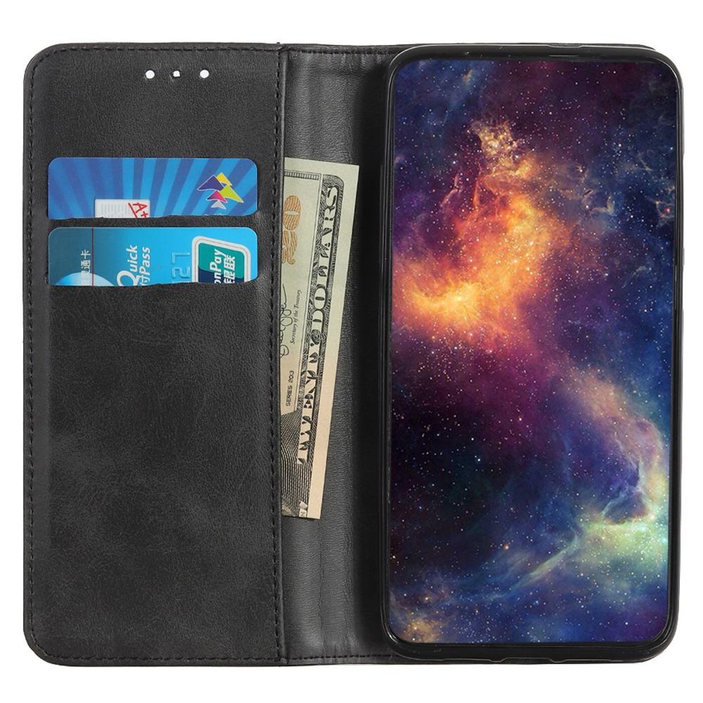

For Samsung Galaxy S23 Magnetic Auto Closing Phone Stand Case Cowhide Texture Split Leather Drop-proof Cover with Wallet Coffee