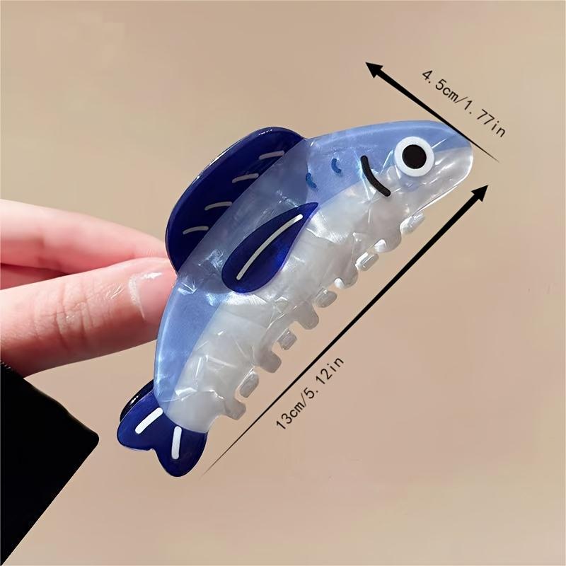 1-Leather Hip Hop Blue & White Fish Hairpin - Durable Plastic Hair Accessories
