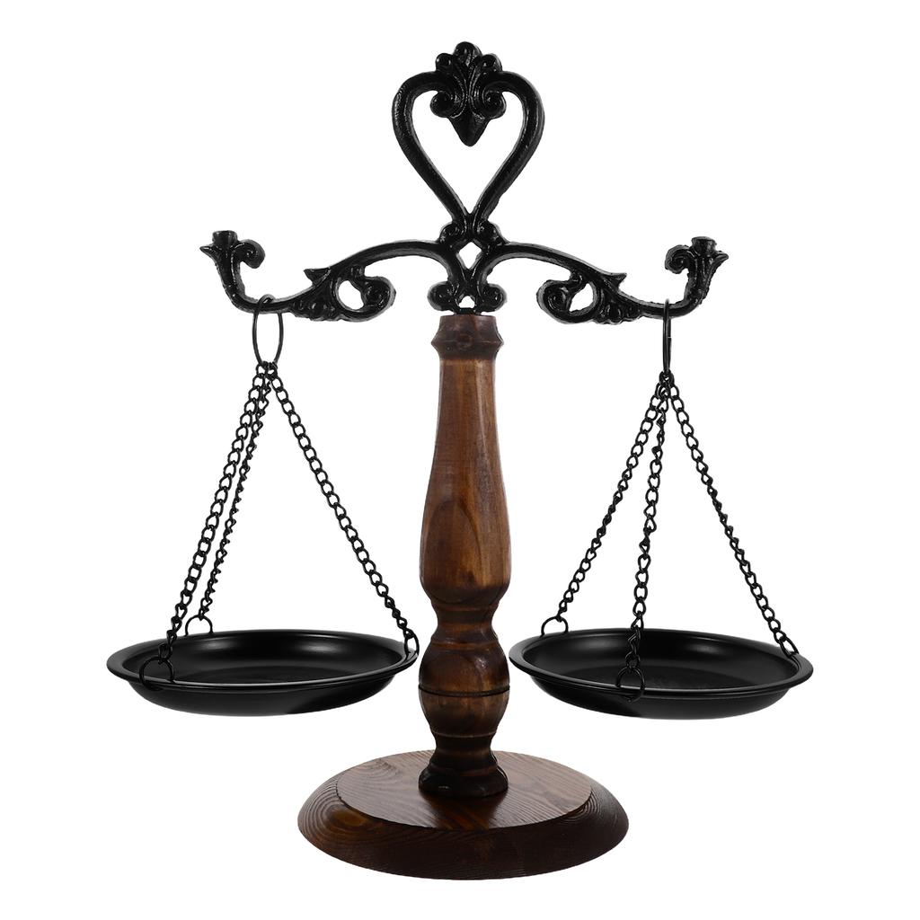 Vintage Libra Justice Balance Scale Cast Iron and Wood Retro Office Desk Ornament Home Decor Victorian Style Decor