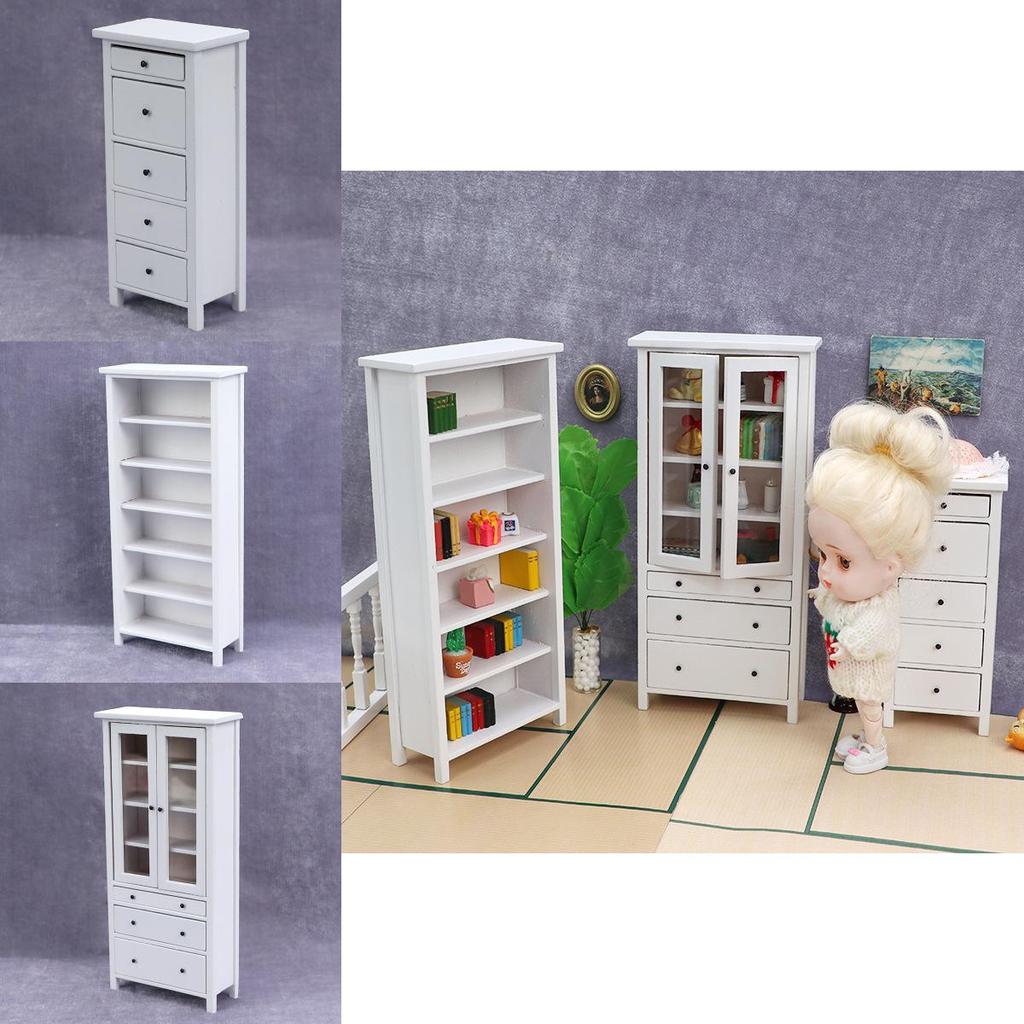 Modern Minimalist White Dollhouse Miniature Furniture Model Storage Cabinet