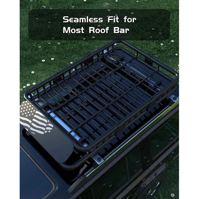 64 X 39 Inch Universal Roof Rack Basket, 200 Lbs Capacity Cargo Carrier with Wind Fairing for SUV, Truck, RV & Vehicle Roof Rack