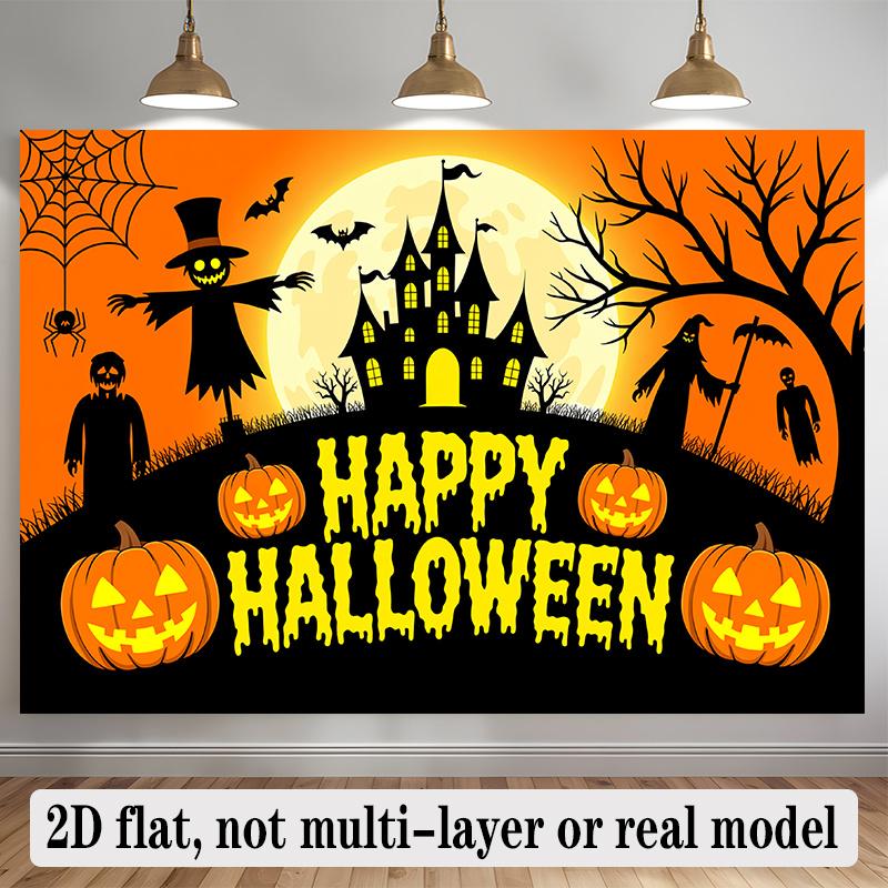 Party Backdrop Halloween Castle Flat Banners Scary Scarecrow Pumpkin Celebrations Wedding Photo Booth Background Front Door Decor