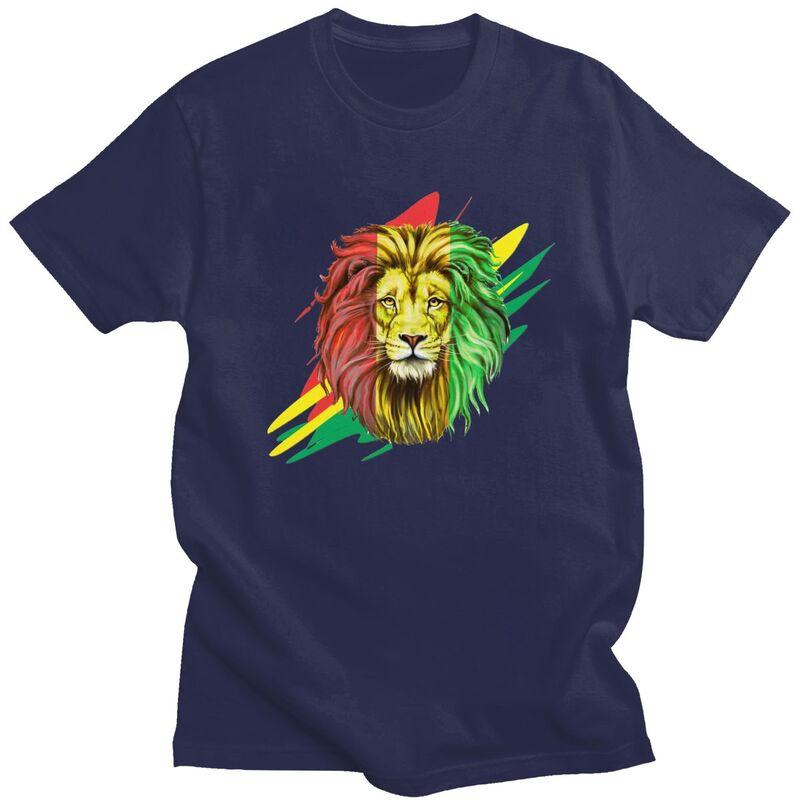 Custom Jamaica Flag Rasta Lion Tshirts for Men Short Sleeve T Shirt Fashion Jamaica Reggae Art Tshirt Slim Fit 100 Cotton Tees