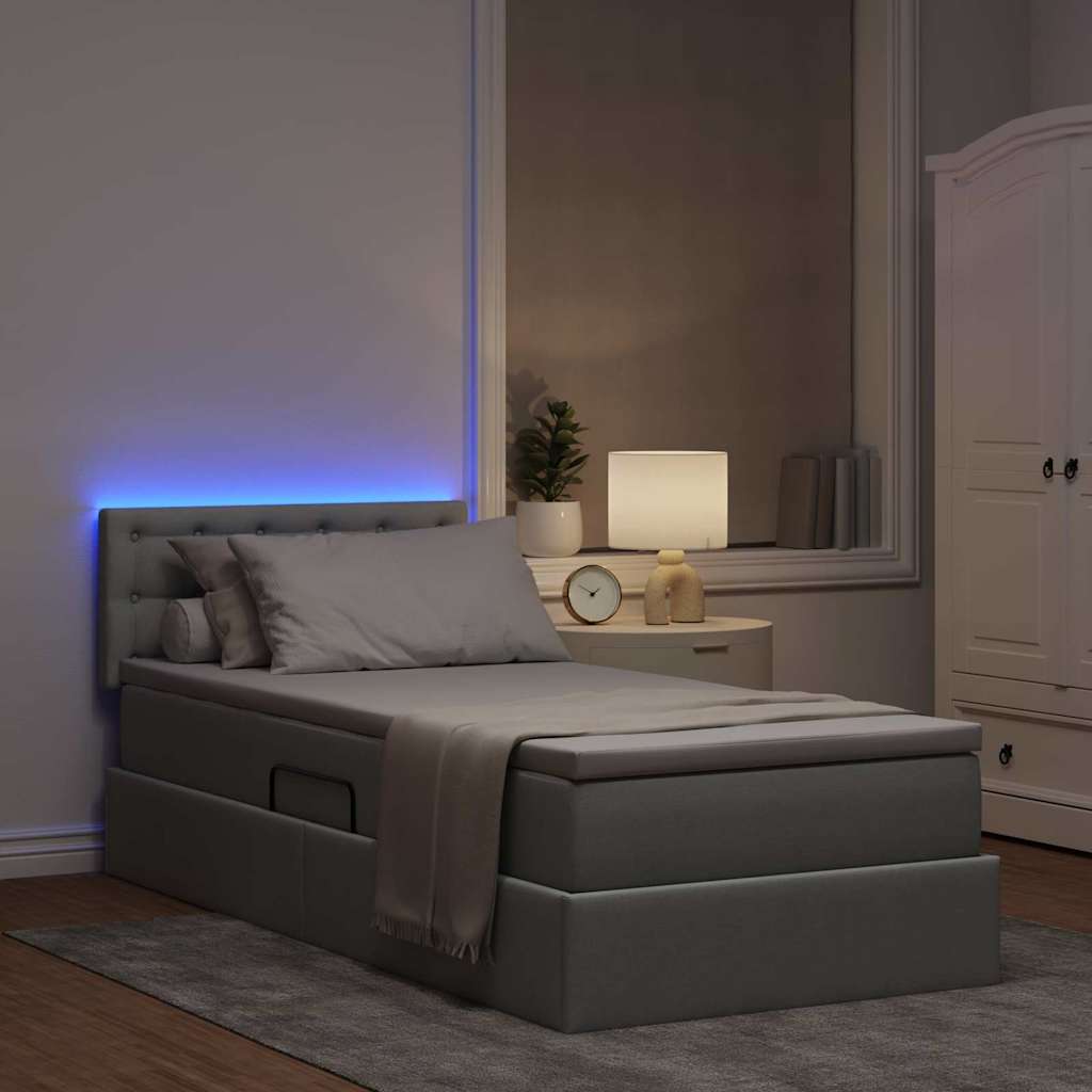 LED Storage Bed with Mattress Light Grey 90 x 200 cm Fabric