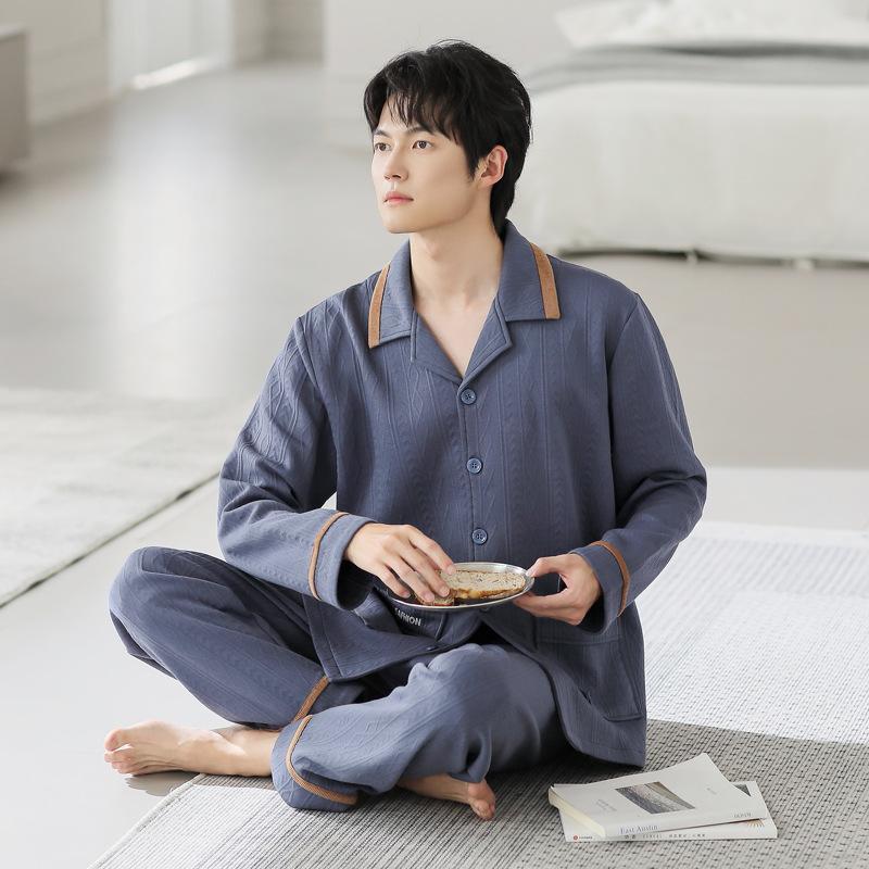 Pajamas Men'S Spring And Autumn Thickened Cotton Interlayer Autumn And Winter Thin Padded Cotton Winter Men'S Air Cotton Homewear